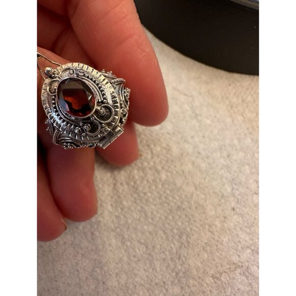 Poison Ring Sterling Silver 925 Garnet Gemstone Intricate Filigree Design Gift - Picture 10 of 16